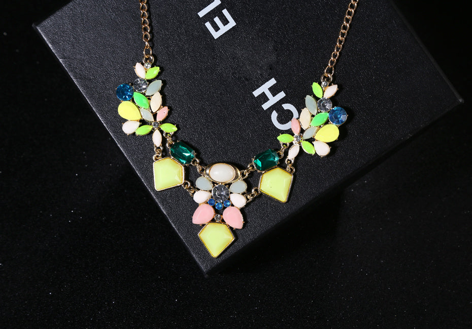 New Arrival Resin Fashion Colorful Cute Charm Gem Flower Choker Necklaces & Pendants Fashion Jewelry Woman Gift Summer style - Aureate Aura