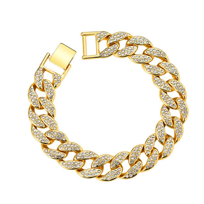 Cuban Thick Link Chain Bracelet Punk Luxury Crystal Bracelets for Women Men Jewelry Gold Color Rhinestone Bangles Bling New - Aureate Aura