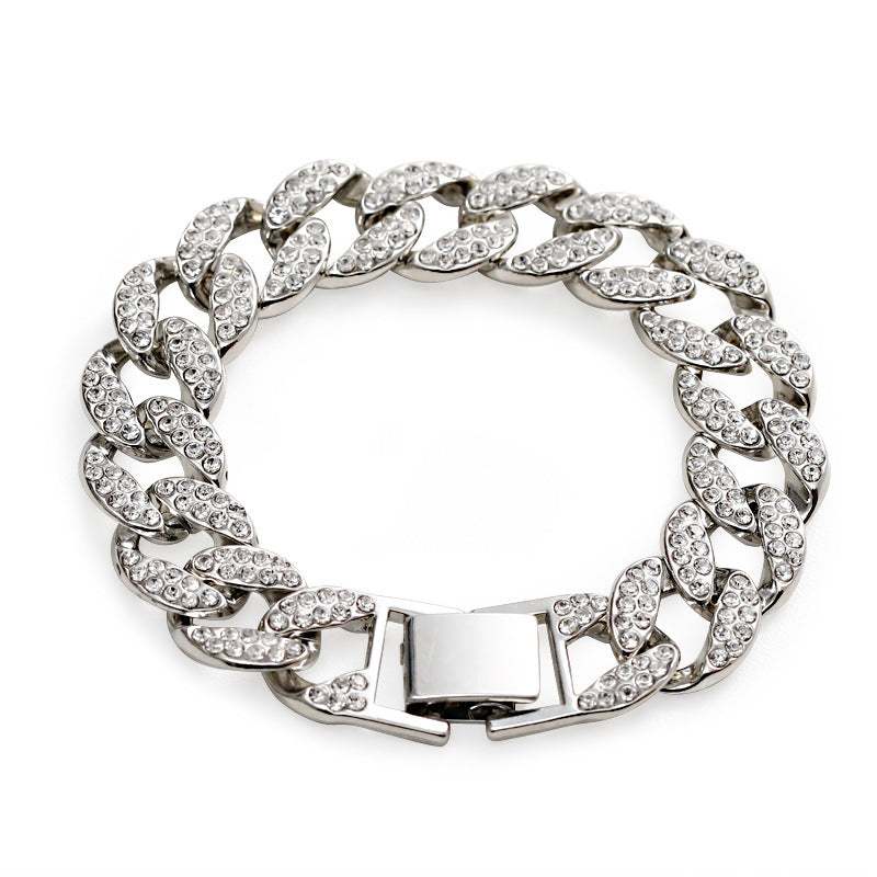 Cuban Thick Link Chain Bracelet Punk Luxury Crystal Bracelets for Women Men Jewelry Gold Color Rhinestone Bangles Bling New - Aureate Aura