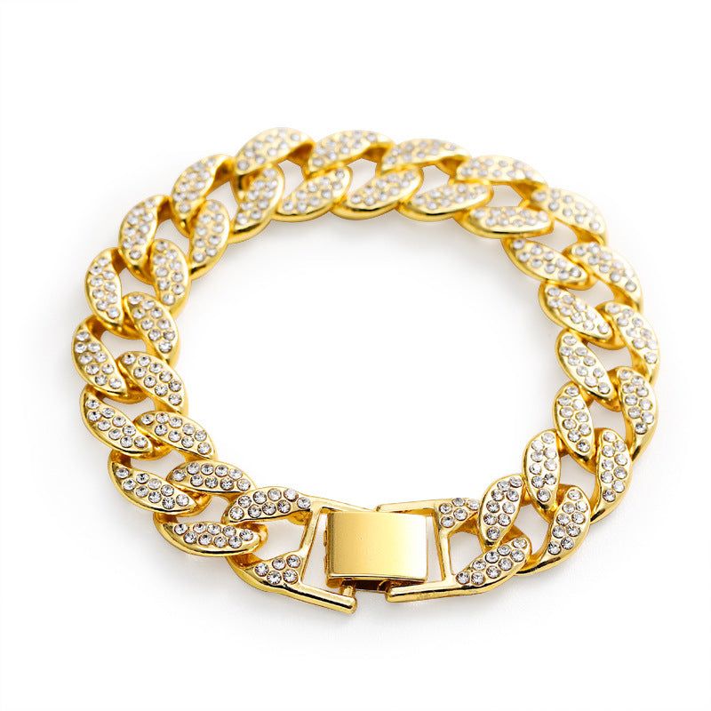 Cuban Thick Link Chain Bracelet Punk Luxury Crystal Bracelets for Women Men Jewelry Gold Color Rhinestone Bangles Bling New - Aureate Aura