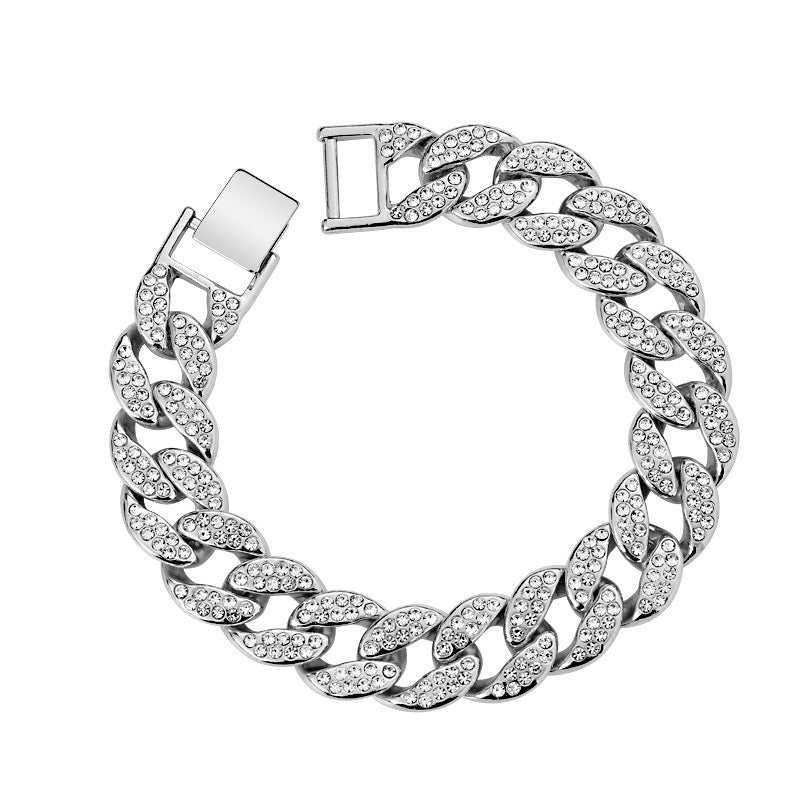 Cuban Thick Link Chain Bracelet Punk Luxury Crystal Bracelets for Women Men Jewelry Gold Color Rhinestone Bangles Bling New - Aureate Aura