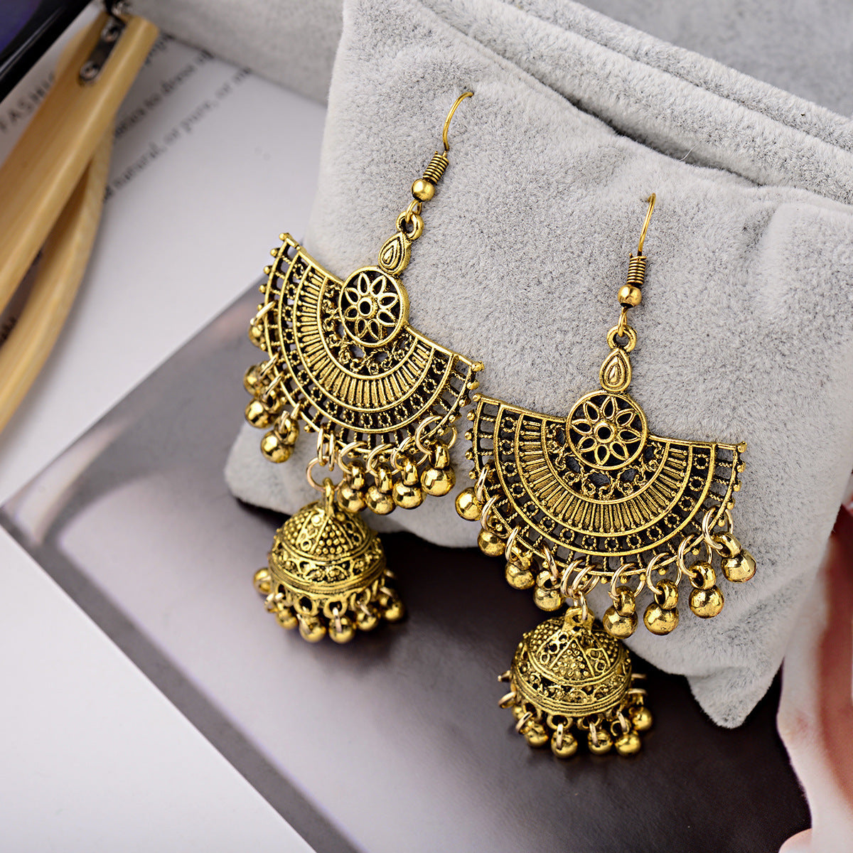Bell Tassel Earrings Diamond Lens Earrings Vintage Earrings Bell Earrings Earrings - Aureate Aura