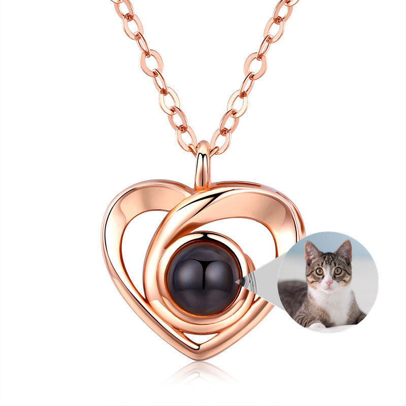 S925 Silver Romantic Photo Projection Necklace Heart Shaped Pendant Necklace - Aureate Aura