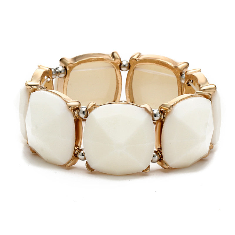 2 Colors Trendy Large Big Stretch Bead Geometric Stone Mosaic Bracelet Jewelry Accessories Bangles snap jewelry pulseras