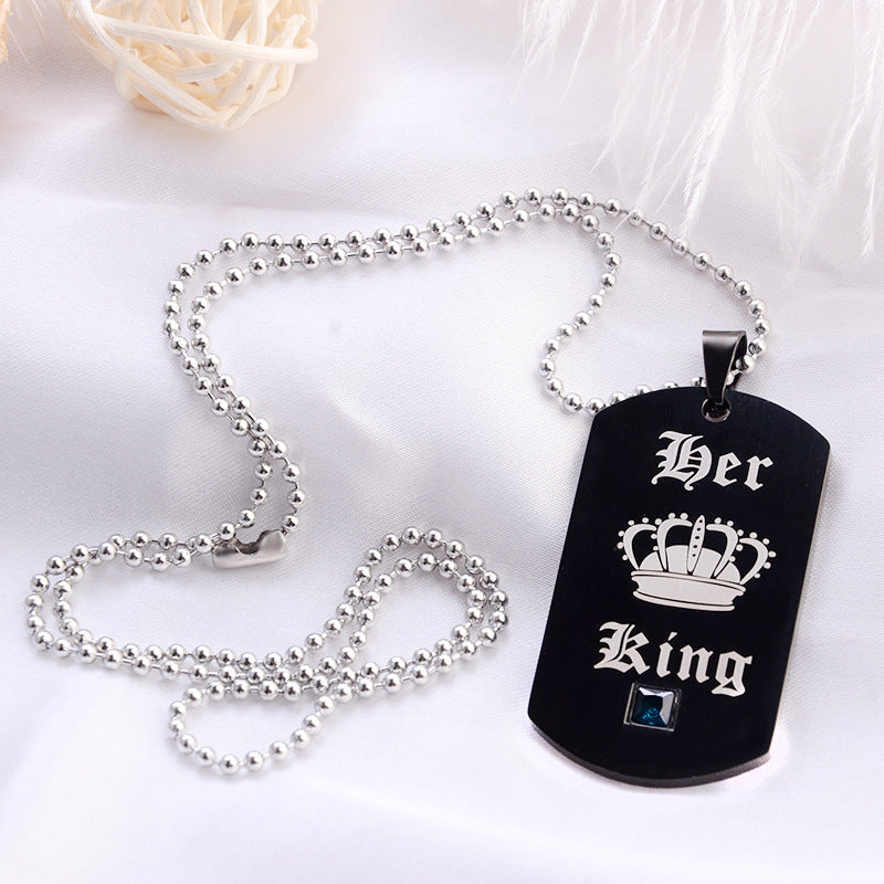 Black Necklaces & Pendants Her King and His Queen Black Titanium Couple Necklace Stainless Steel Pendant Gifts - Aureate Aura
