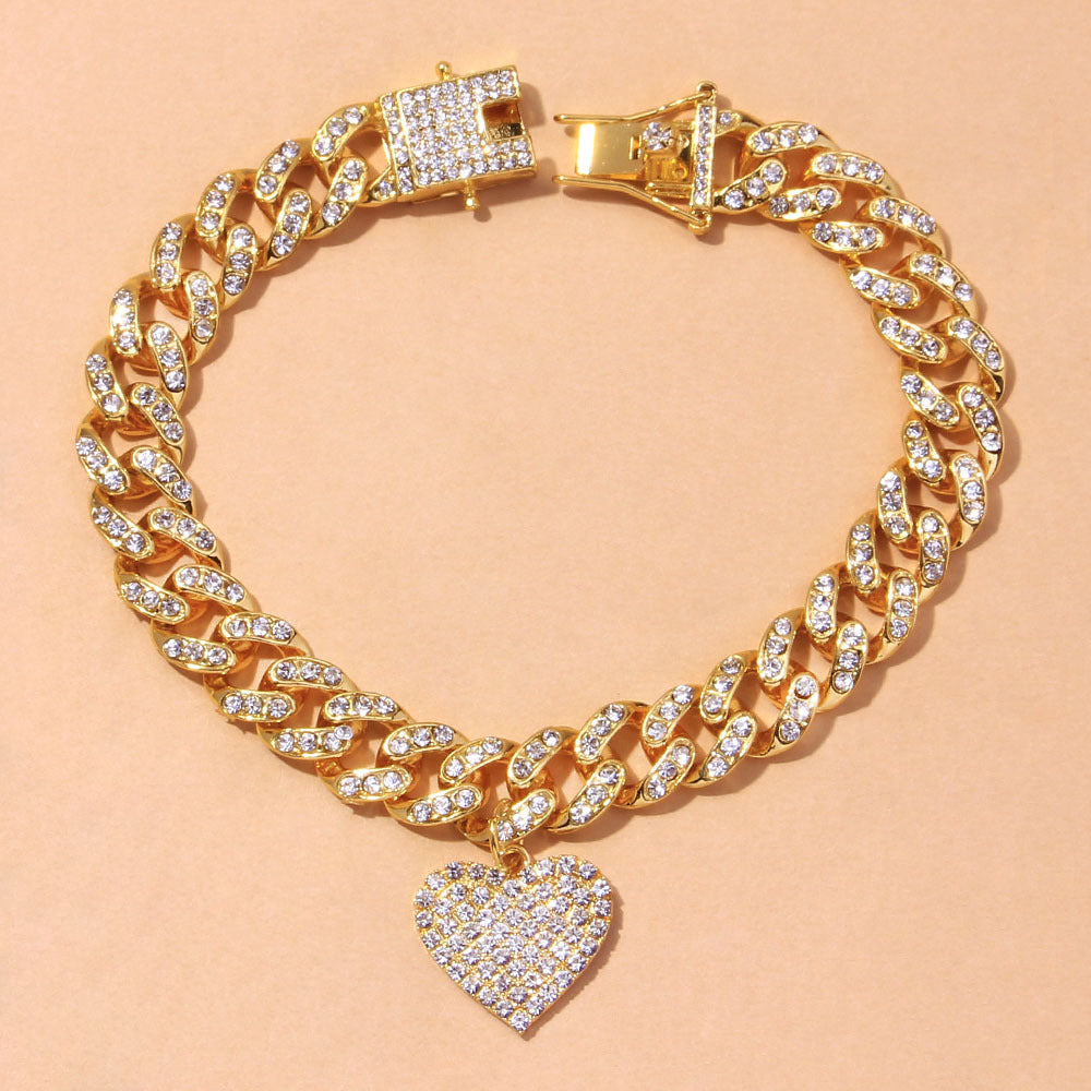Fashion Jewelry Luxury Full Diamond Heart Pendant Anklet - Aureate Aura