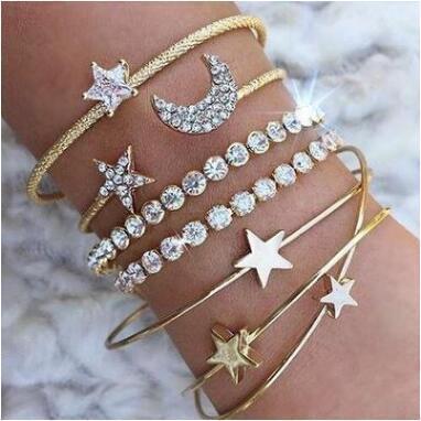 Women Moon Stars Cuff Bracelets Bangles Simple Gifts - Aureate Aura