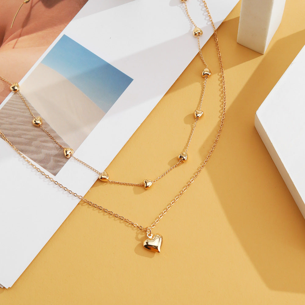 Double-layer Heart Pendant Fine Chain Necklace For Women Multilayer Gold Color Metal Necklaces Fashion Jewelry Accessories - Aureate Aura