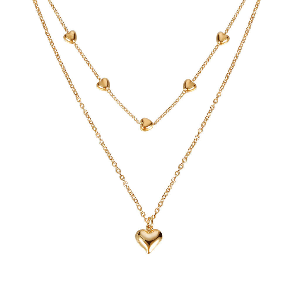 Double-layer Heart Pendant Fine Chain Necklace For Women Multilayer Gold Color Metal Necklaces Fashion Jewelry Accessories - Aureate Aura
