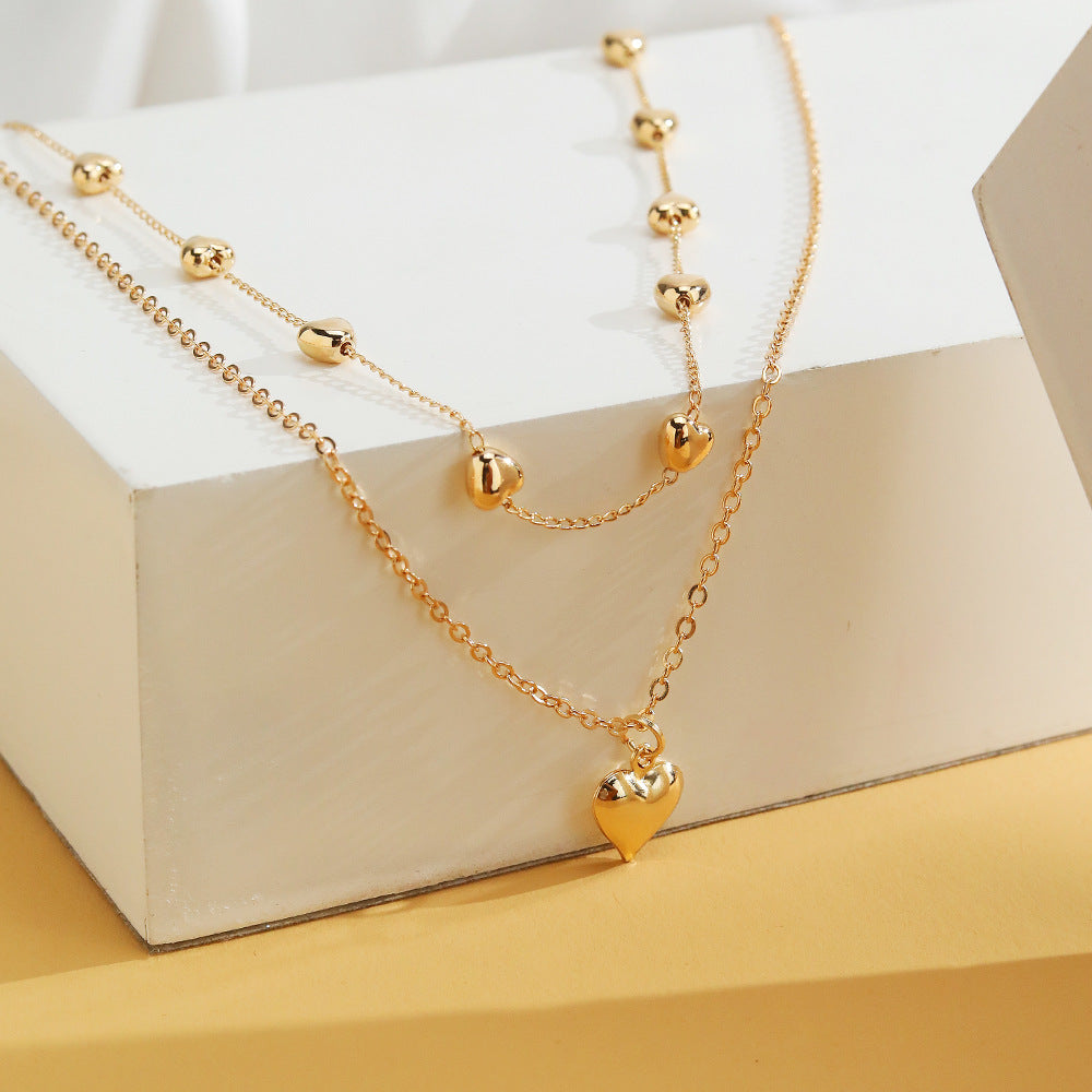 Double-layer Heart Pendant Fine Chain Necklace For Women Multilayer Gold Color Metal Necklaces Fashion Jewelry Accessories - Aureate Aura