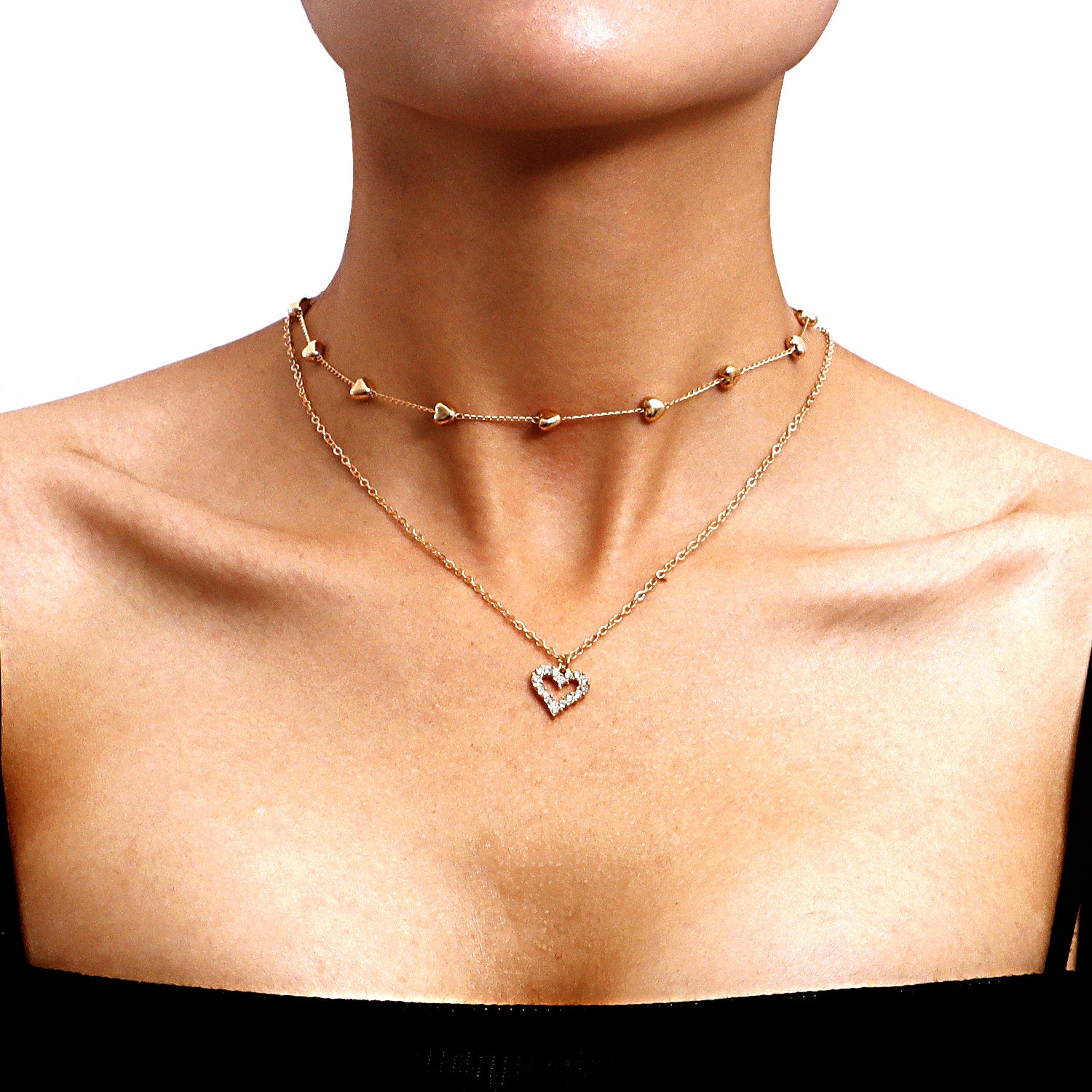 Double-layer Heart Pendant Fine Chain Necklace For Women Multilayer Gold Color Metal Necklaces Fashion Jewelry Accessories - Aureate Aura