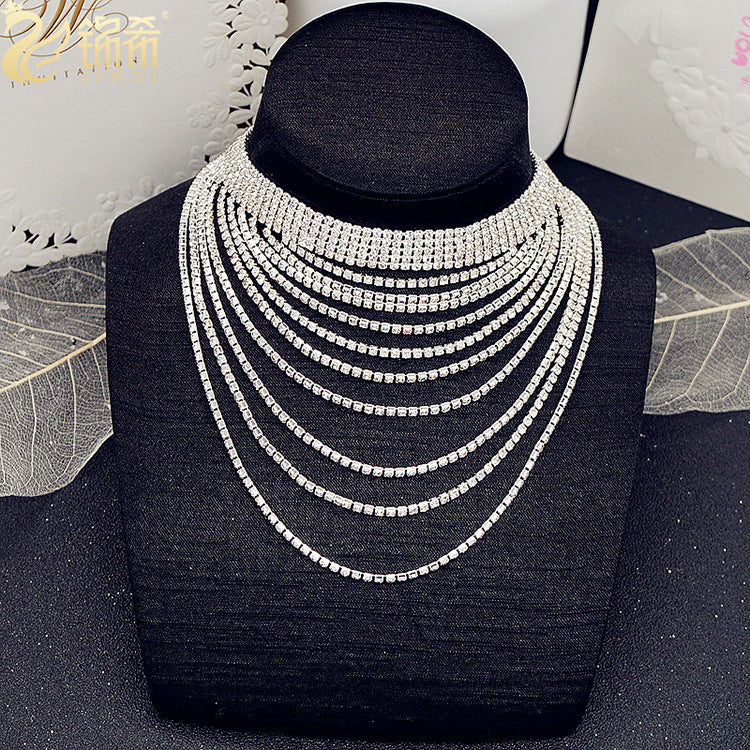 Rhinestone Tassel Chain Necklace Clavicle Chain Fashion