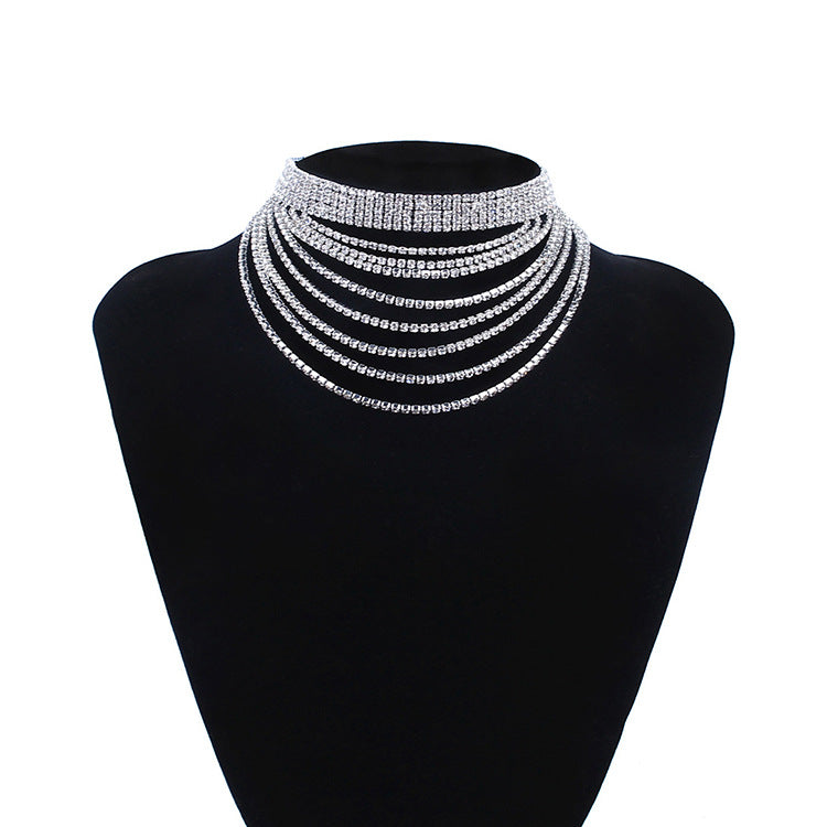 Rhinestone Tassel Chain Necklace Clavicle Chain Fashion