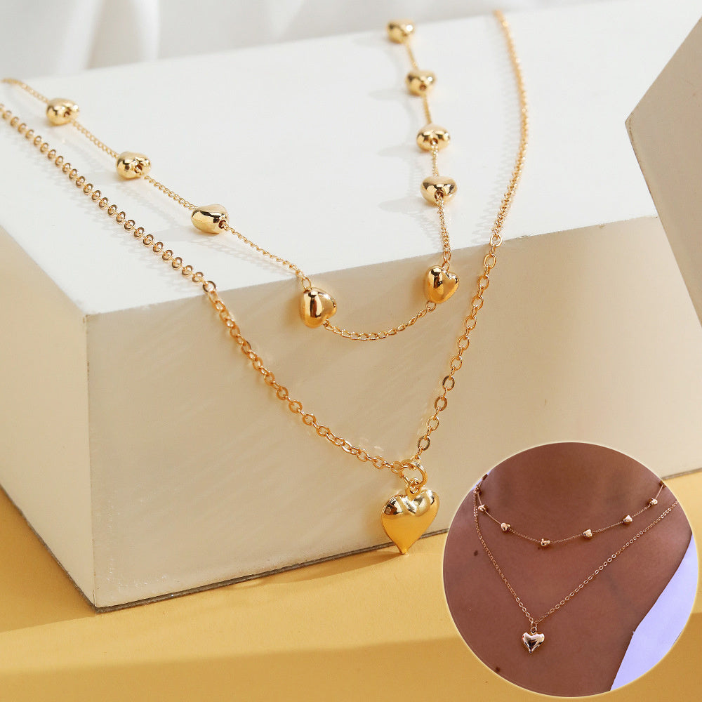 Double-layer Heart Pendant Fine Chain Necklace For Women Multilayer Gold Color Metal Necklaces Fashion Jewelry Accessories - Aureate Aura