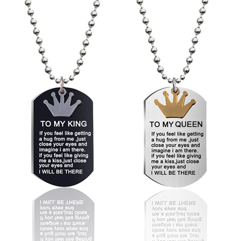 Crown Charms Couple Necklace To My King Queen Inspirational Pendants Necklaces Stainless Steel Jewelry - Aureate Aura