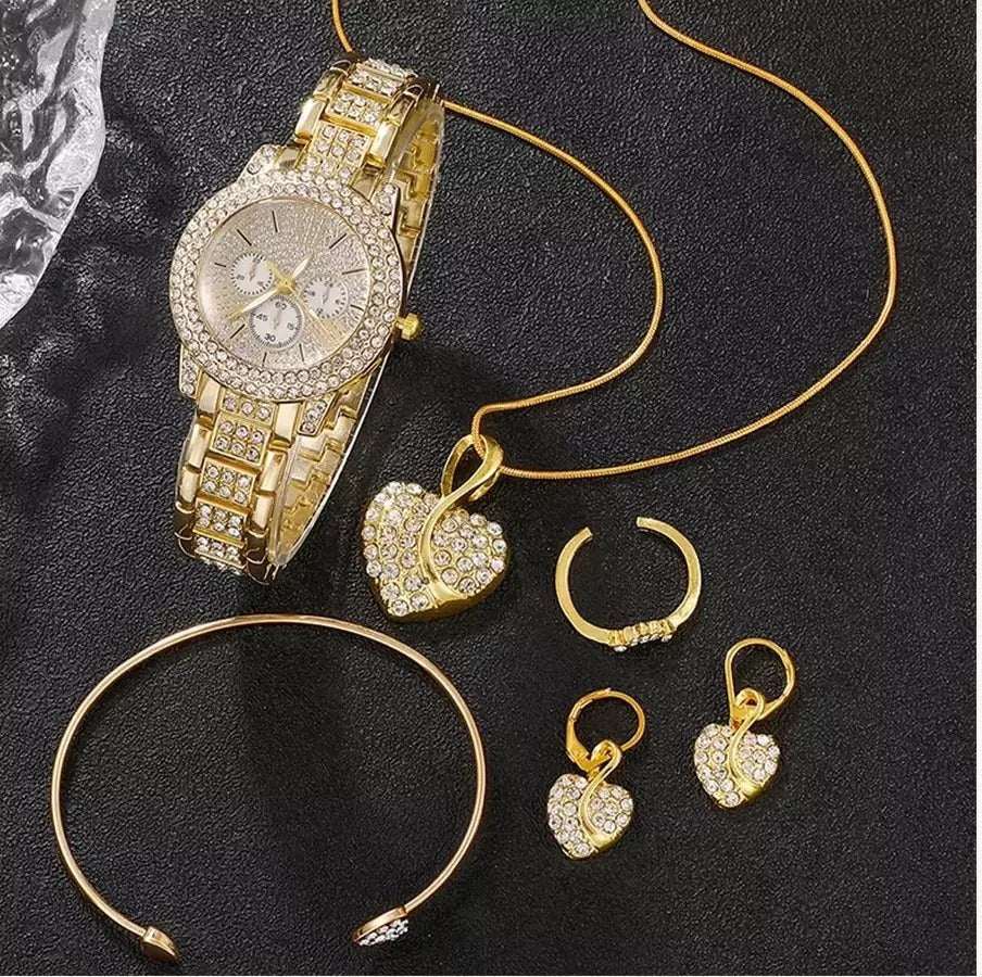 Full Diamond Bracelet Watch Suit Women's Quartz Watch Fashion Jewelry - Aureate Aura