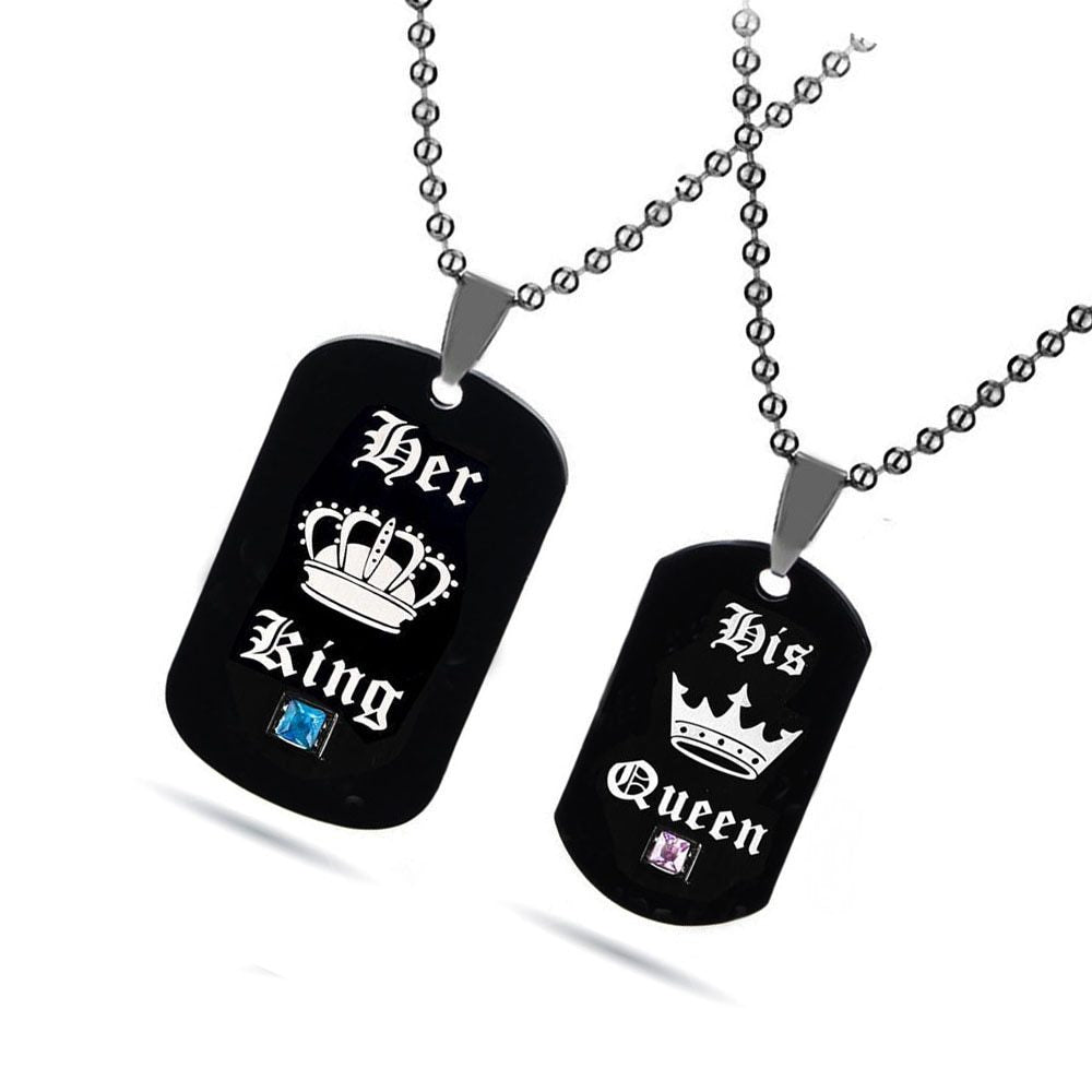 Black Necklaces & Pendants Her King and His Queen Black Titanium Couple Necklace Stainless Steel Pendant Gifts - Aureate Aura