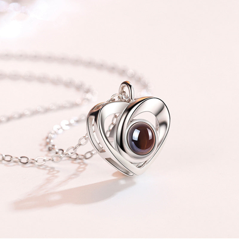S925 Silver Romantic Photo Projection Necklace Heart Shaped Pendant Necklace - Aureate Aura