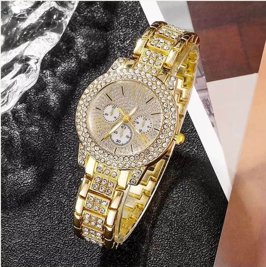 Full Diamond Bracelet Watch Suit Women's Quartz Watch Fashion Jewelry - Aureate Aura