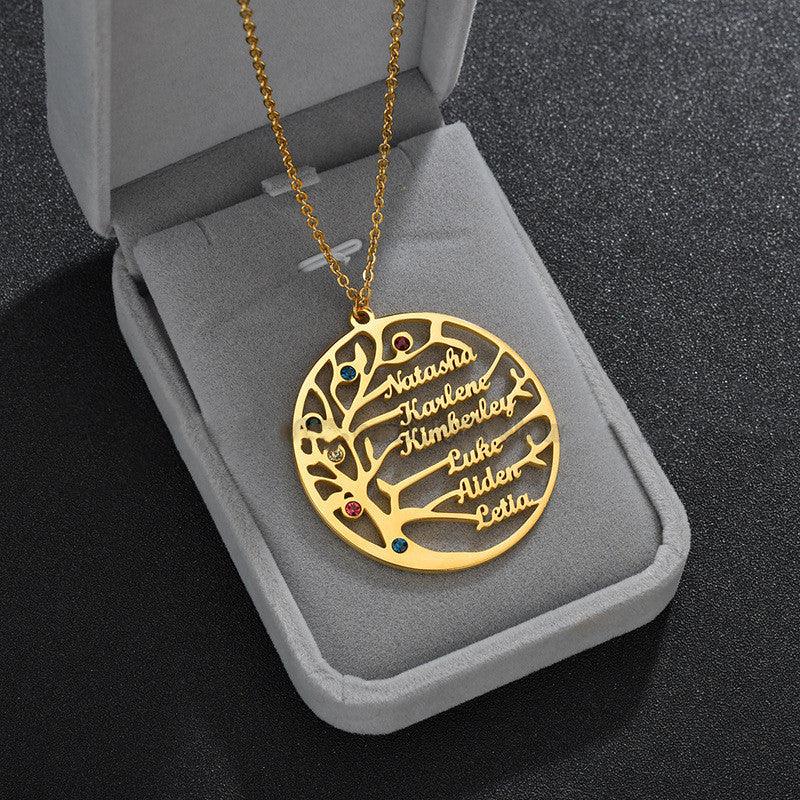 Personalized Stainless Steel Golden Tree of Life Custom Name Necklace - Aureate Aura