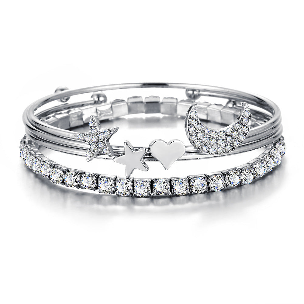 Women Moon Stars Cuff Bracelets Bangles Simple Gifts - Aureate Aura