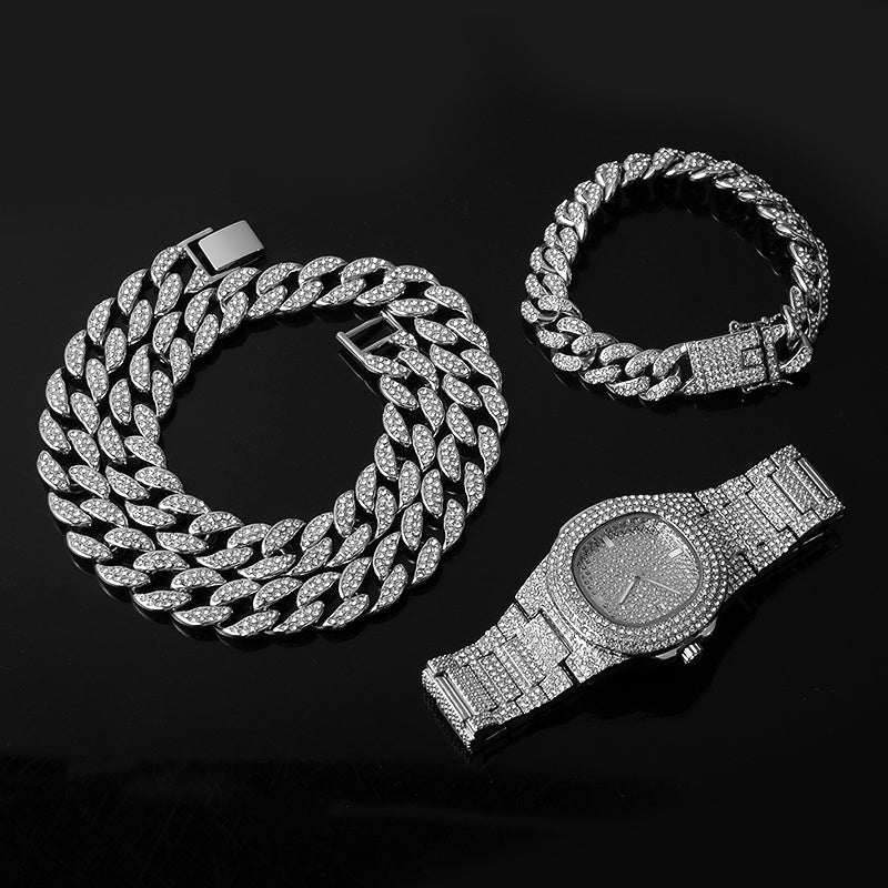 Cuban Chain Necklace Bracelet Watch Set - Aureate Aura