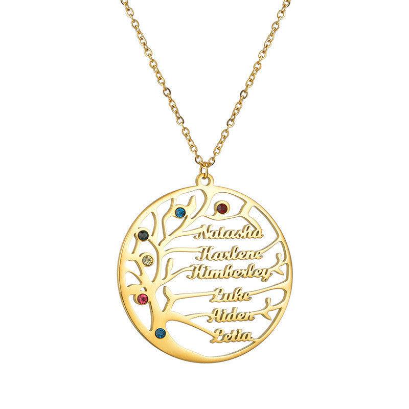 Personalized Stainless Steel Golden Tree of Life Custom Name Necklace - Aureate Aura