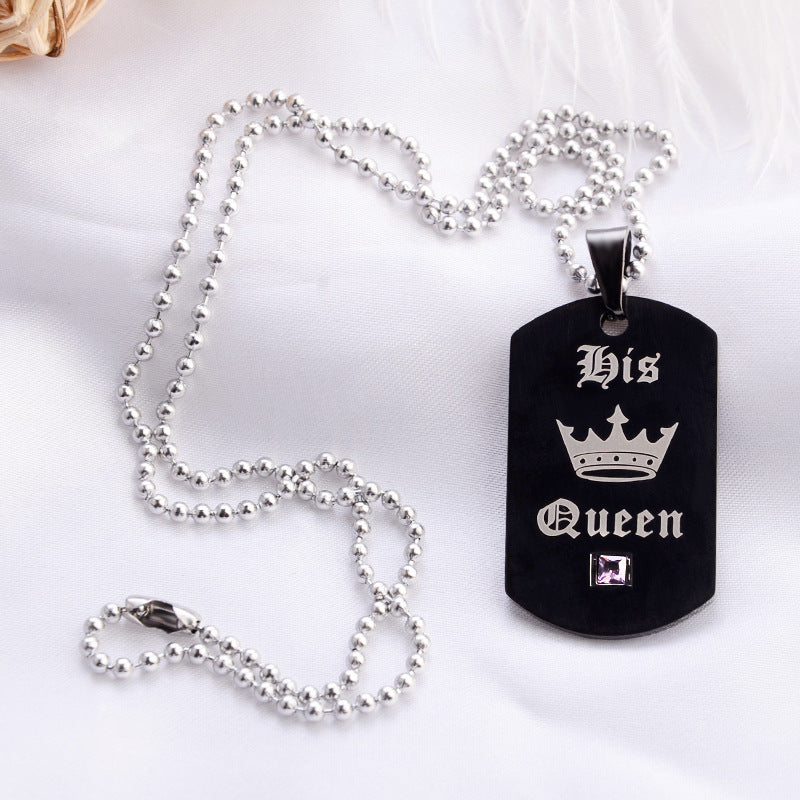 Black Necklaces & Pendants Her King and His Queen Black Titanium Couple Necklace Stainless Steel Pendant Gifts - Aureate Aura