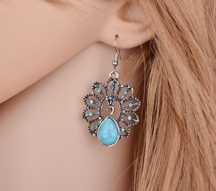Vintage Korean Earrings Peacock Turquoise Earrings Earrings - Aureate Aura