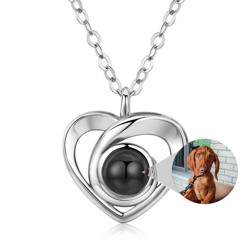 S925 Silver Romantic Photo Projection Necklace Heart Shaped Pendant Necklace - Aureate Aura