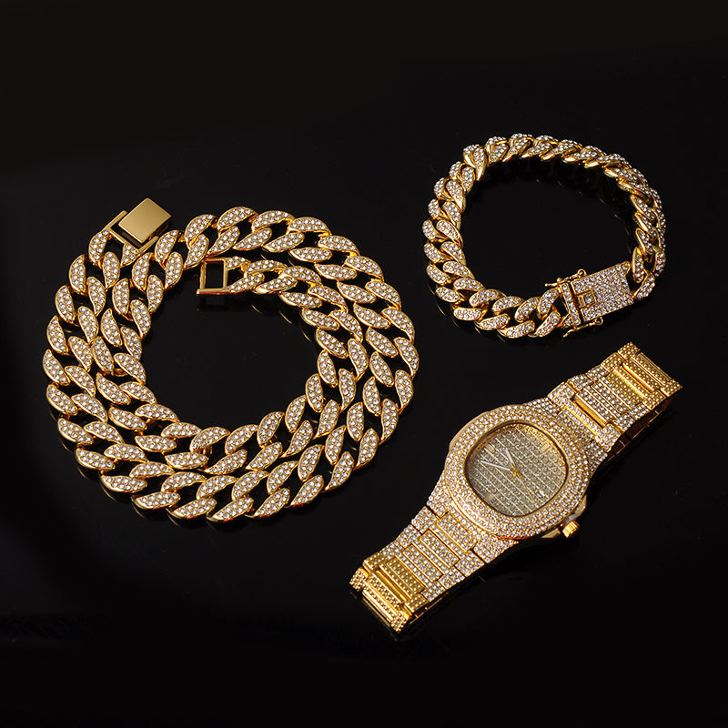 Cuban Chain Necklace Bracelet Watch Set - Aureate Aura