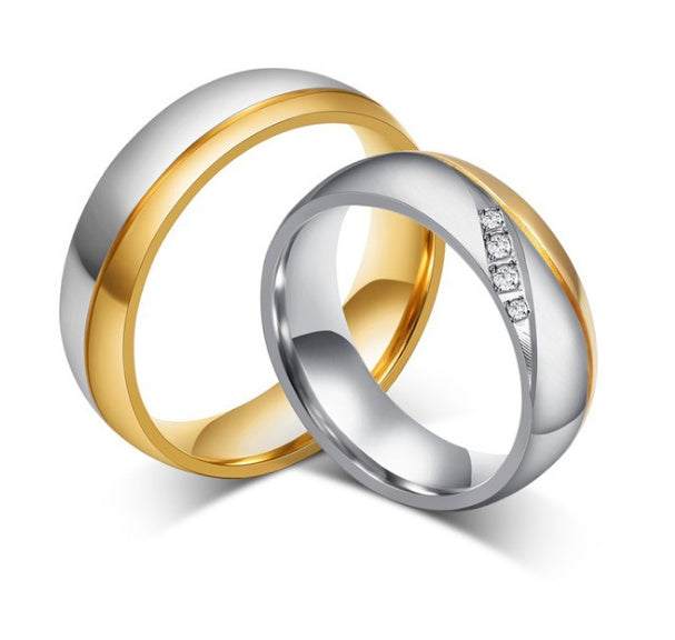 Romantic Wedding Rings For Lover Gold-Color Stainless Steel Couple Rings For Engagement Party Jewelry Wedding Bands - Aureate Aura