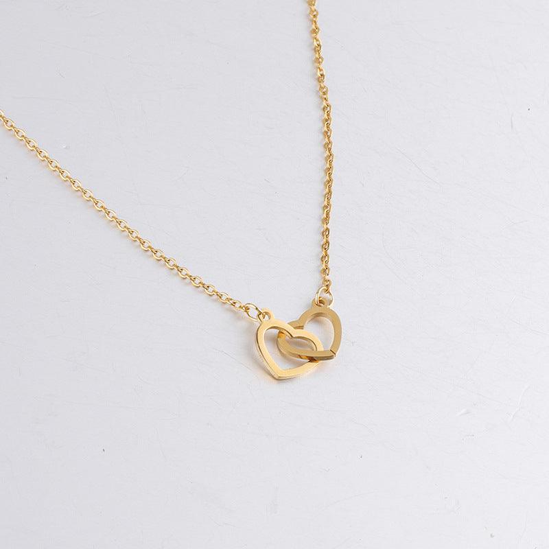 Mirror Stainless Steel Necklace Heart-to-heart Titanium Steel Double Hoop Pendant Clavicle Chain - Aureate Aura