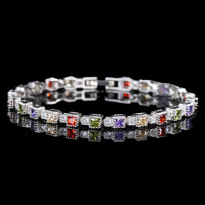 CWWZircons New Fashion Wedding Party Jewelry Perfect Princess Cut Multi Color Cubic Zirconia Bracelets Bangles For Women CB093 - Aureate Aura