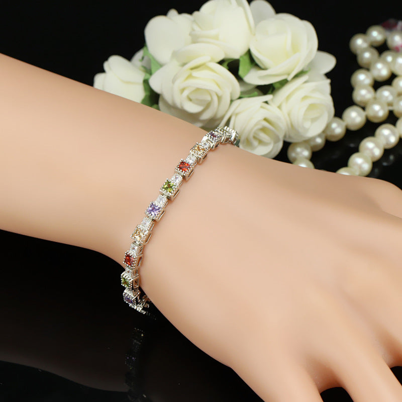 CWWZircons New Fashion Wedding Party Jewelry Perfect Princess Cut Multi Color Cubic Zirconia Bracelets Bangles For Women CB093 - Aureate Aura