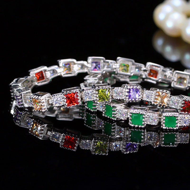CWWZircons New Fashion Wedding Party Jewelry Perfect Princess Cut Multi Color Cubic Zirconia Bracelets Bangles For Women CB093 - Aureate Aura