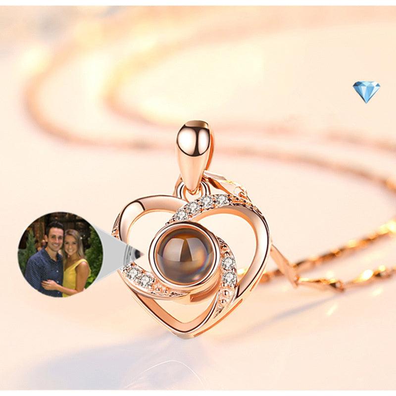 S925 Silver Romantic Colorful Photo Projection Necklace Heart Shaped Pendant Necklace - Aureate Aura