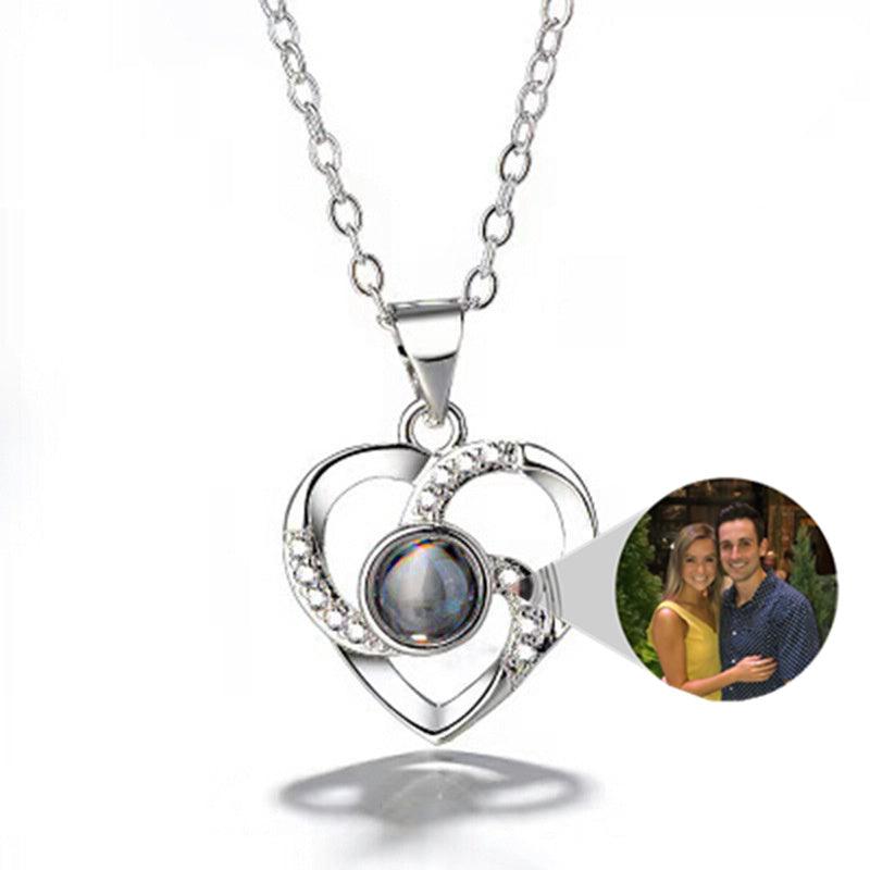 S925 Silver Romantic Colorful Photo Projection Necklace Heart Shaped Pendant Necklace - Aureate Aura