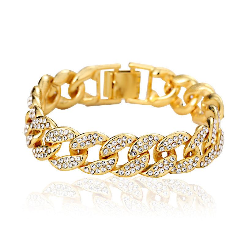 Cuban Thick Link Chain Bracelet Punk Luxury Crystal Bracelets for Women Men Jewelry Gold Color Rhinestone Bangles Bling New - Aureate Aura