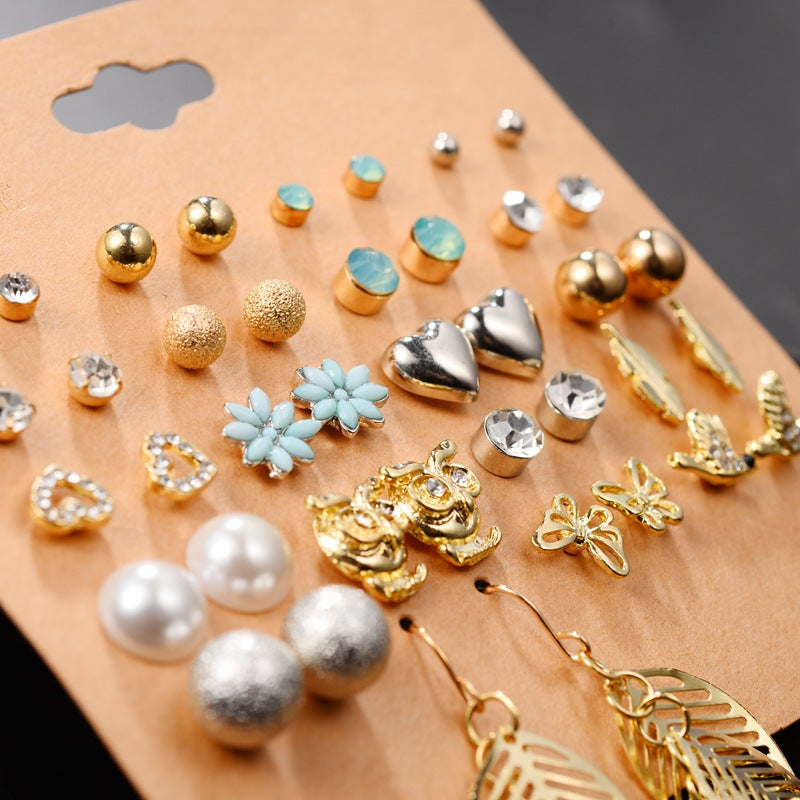 Earrings Love Heart Rhinestone Earrings Butterfly Small Animal Earrings Leaf Earrings
