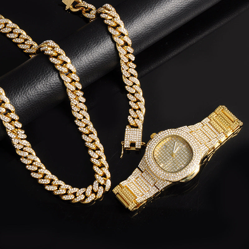 Cuban Chain Necklace Bracelet Watch Set - Aureate Aura