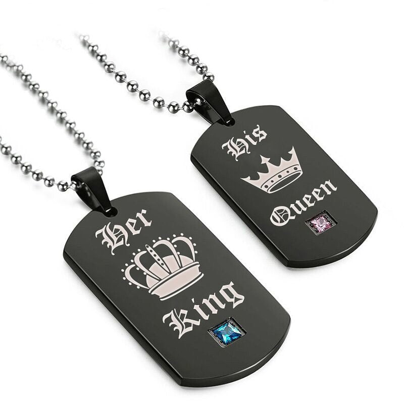 Black Necklaces & Pendants Her King and His Queen Black Titanium Couple Necklace Stainless Steel Pendant Gifts - Aureate Aura