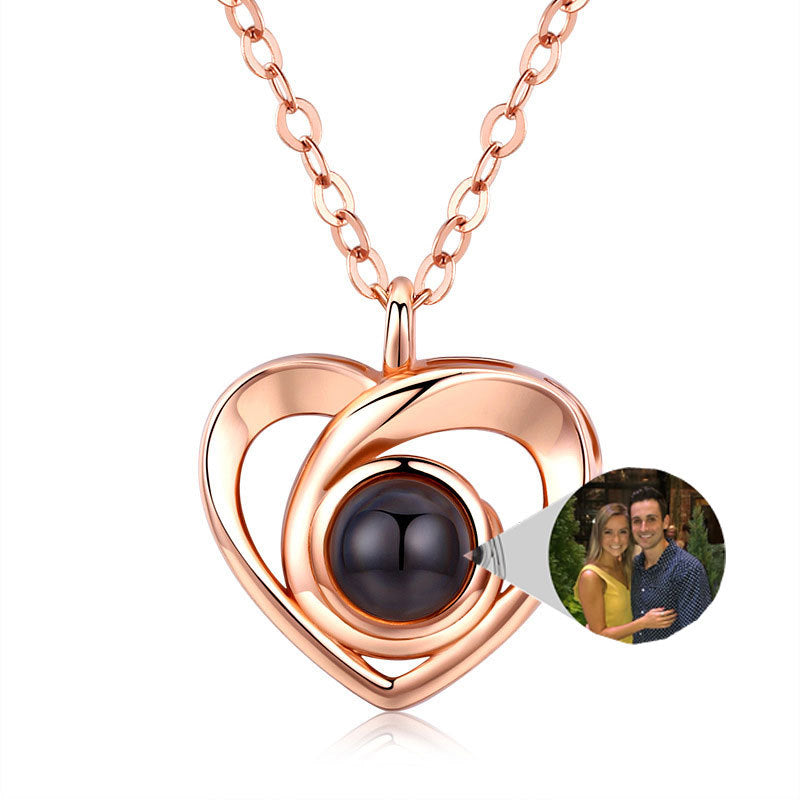 S925 Silver Romantic Photo Projection Necklace Heart Shaped Pendant Necklace - Aureate Aura