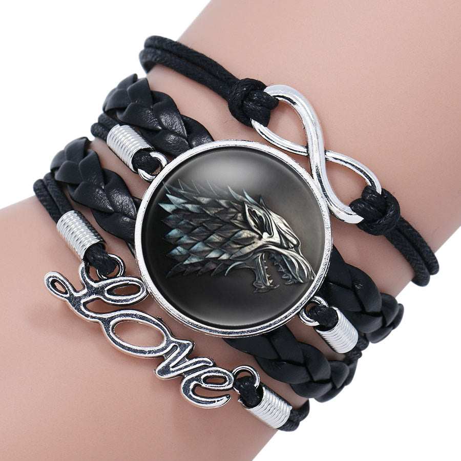 Game Of Throne Bracelet House Stark Wolf Head Infinity Glass Cabochon Bracelets Bangles WINTER COMING Wrap Bracelet - Aureate Aura