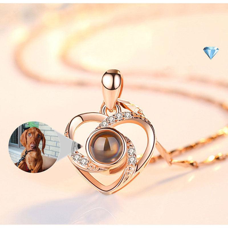 S925 Silver Romantic Colorful Photo Projection Necklace Heart Shaped Pendant Necklace - Aureate Aura