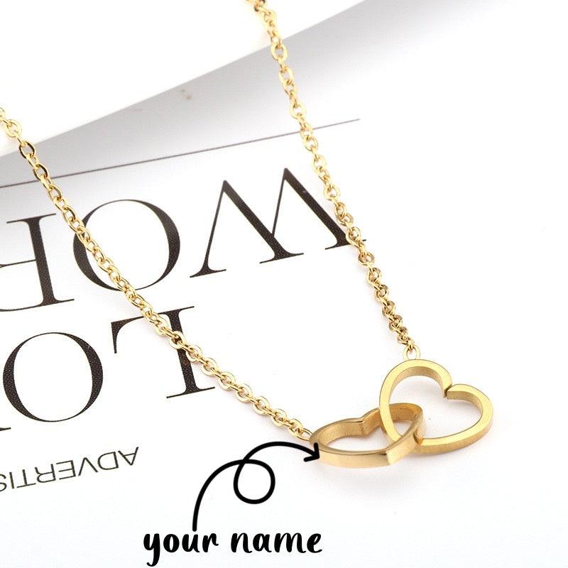Mirror Stainless Steel Necklace Heart-to-heart Titanium Steel Double Hoop Pendant Clavicle Chain - Aureate Aura