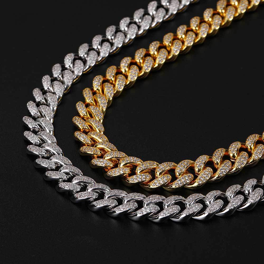 Hip Hop Jewelry 12mm Full Diamond Cuban Chain Real Gold Plating - Aureate Aura