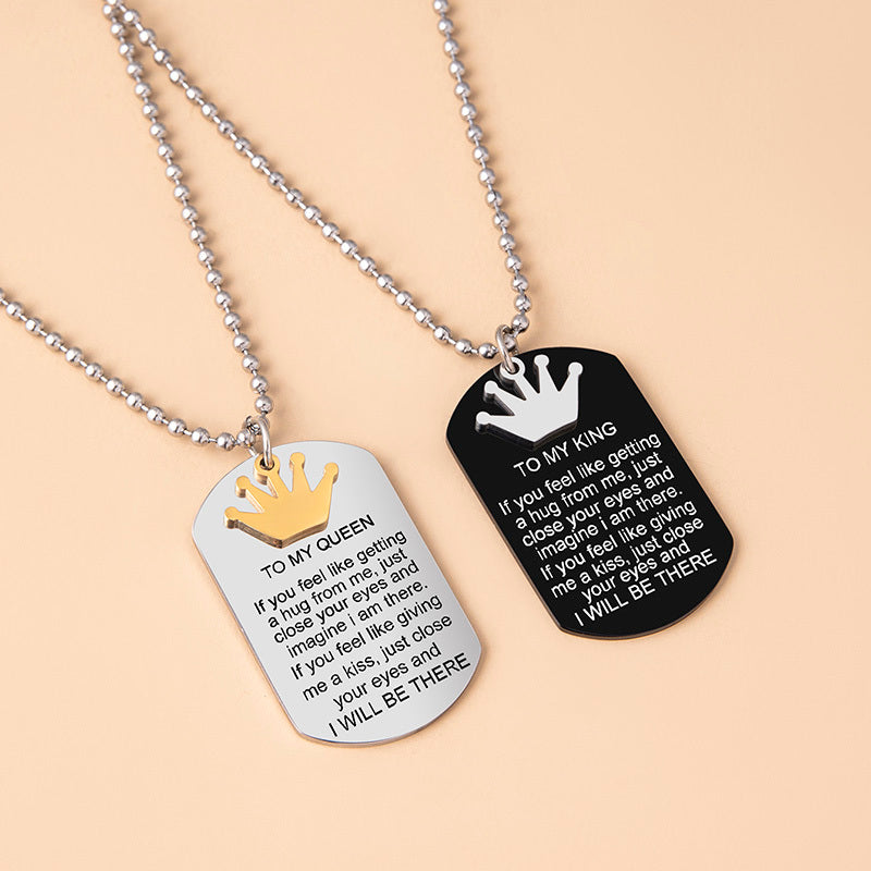 Crown Charms Couple Necklace To My King Queen Inspirational Pendants Necklaces Stainless Steel Jewelry - Aureate Aura