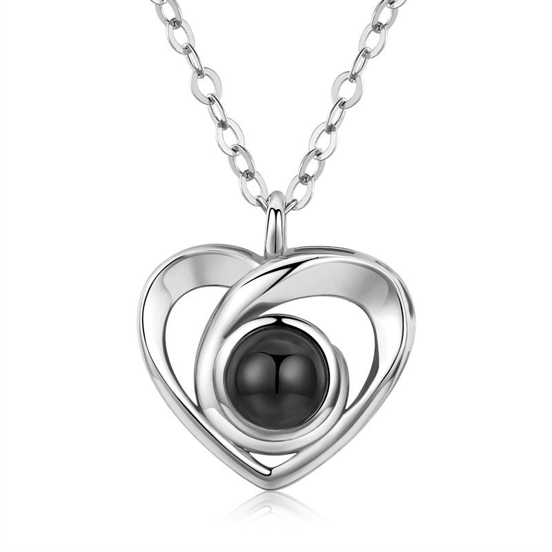 S925 Silver Romantic Photo Projection Necklace Heart Shaped Pendant Necklace - Aureate Aura