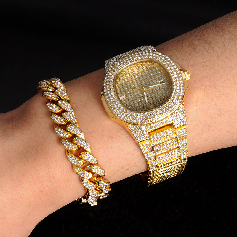 Cuban Chain Necklace Bracelet Watch Set - Aureate Aura